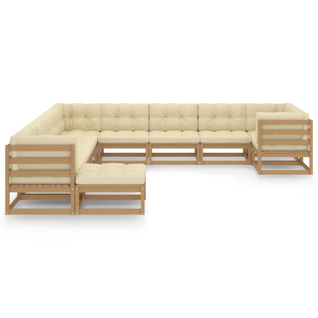 vidaXL 11-delige Loungeset met kussens massief grenenhout honingbruin