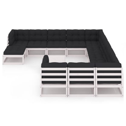 vidaXL 13-delige Loungeset met kussens massief grenenhout wit