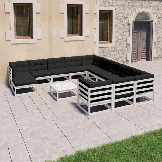 vidaXL 13-delige Loungeset met kussens massief grenenhout wit