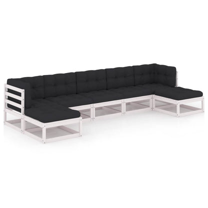 vidaXL 7-delige Loungeset met kussens massief grenenhout wit