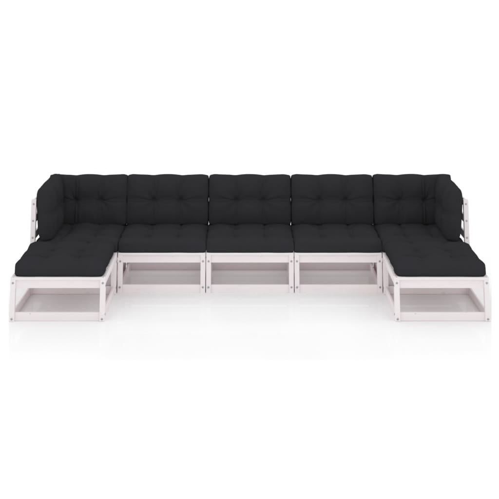 vidaXL 7-delige Loungeset met kussens massief grenenhout wit