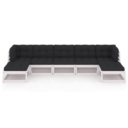 vidaXL 7-delige Loungeset met kussens massief grenenhout wit