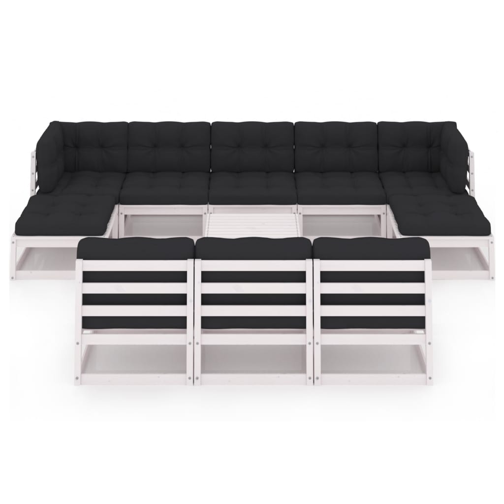 vidaXL 11-delige Loungeset met kussens massief grenenhout wit