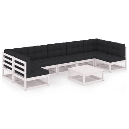 vidaXL 8-delige Loungeset met kussens massief grenenhout wit