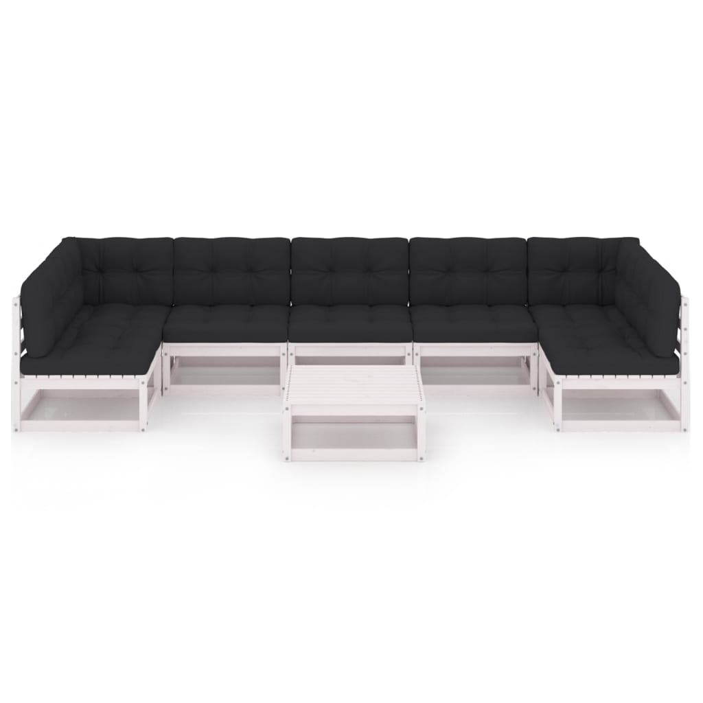 vidaXL 8-delige Loungeset met kussens massief grenenhout wit