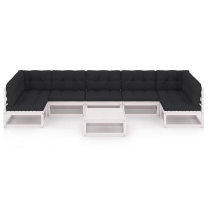 vidaXL 8-delige Loungeset met kussens massief grenenhout wit