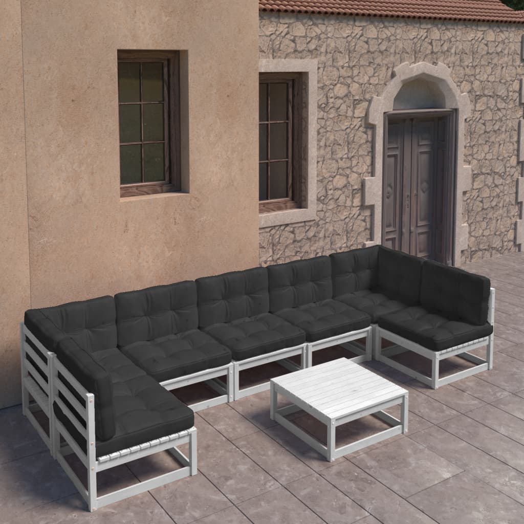 vidaXL 8-delige Loungeset met kussens massief grenenhout wit