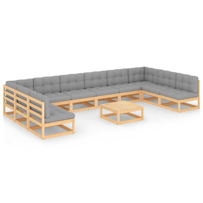 vidaXL 11-delige Loungeset met kussens massief grenenhout