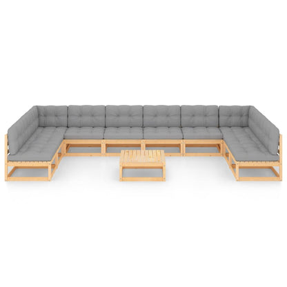 vidaXL 11-delige Loungeset met kussens massief grenenhout