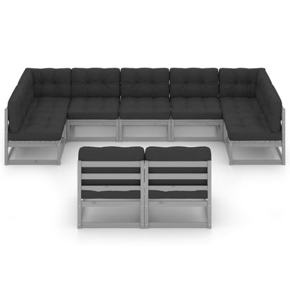 vidaXL 9-delige Loungeset met kussens massief grenenhout grijs