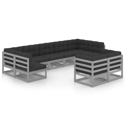 vidaXL 9-delige Loungeset met kussens massief grenenhout grijs