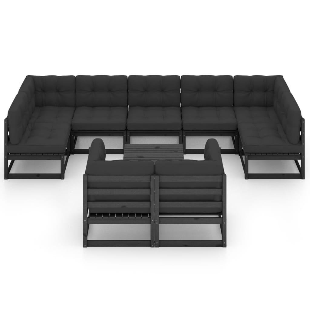 vidaXL 10-delige Loungeset met kussens massief grenenhout zwart