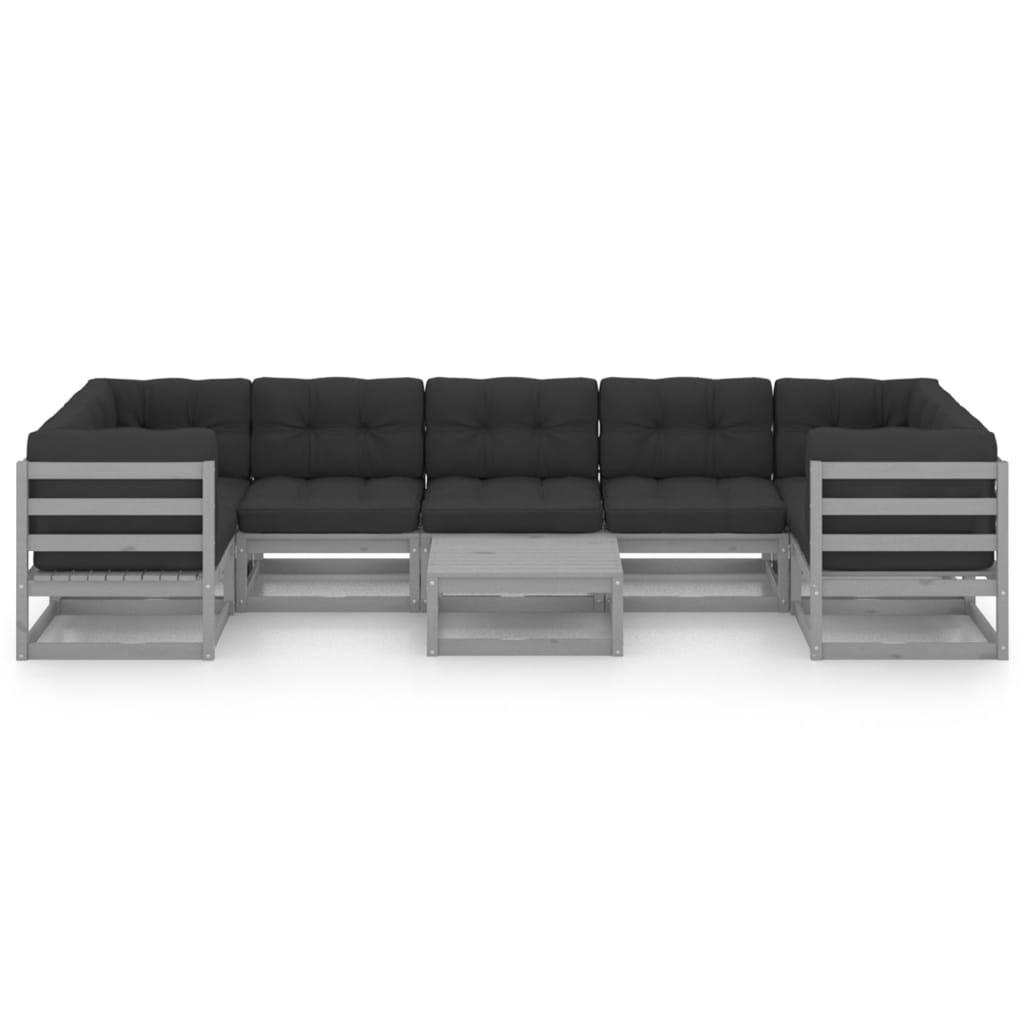 vidaXL 8-delige Loungeset met kussens massief grenenhout grijs