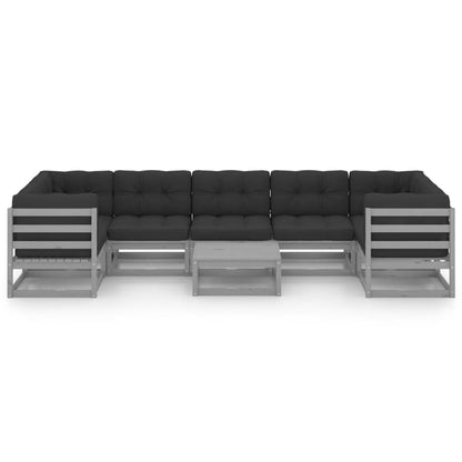 vidaXL 8-delige Loungeset met kussens massief grenenhout grijs