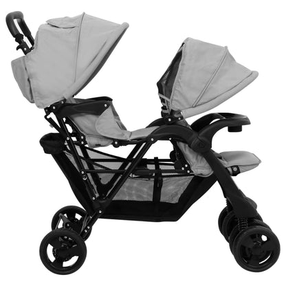 vidaXL Tweelingkinderwagen tandem staal lichtgrijs