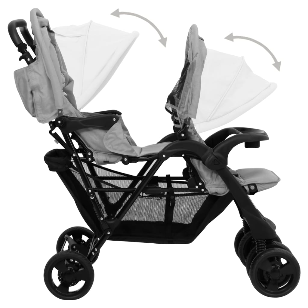 vidaXL Tweelingkinderwagen tandem staal lichtgrijs