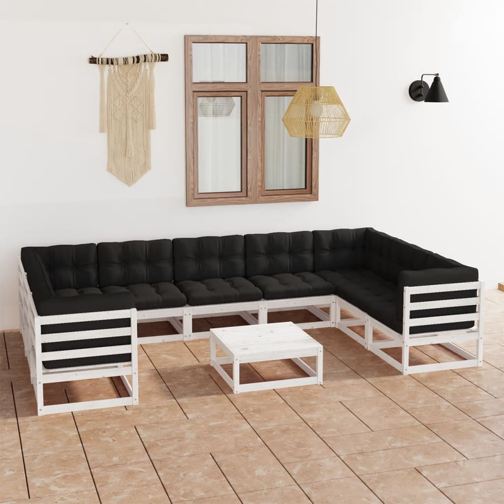 vidaXL 10-delige Loungeset met kussens massief grenenhout wit