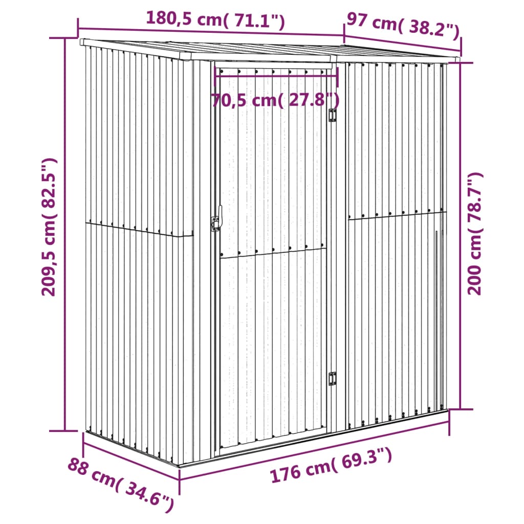 vidaXL Tuinschuur 180,5x97x209,5 cm gegalvaniseerd staal antraciet