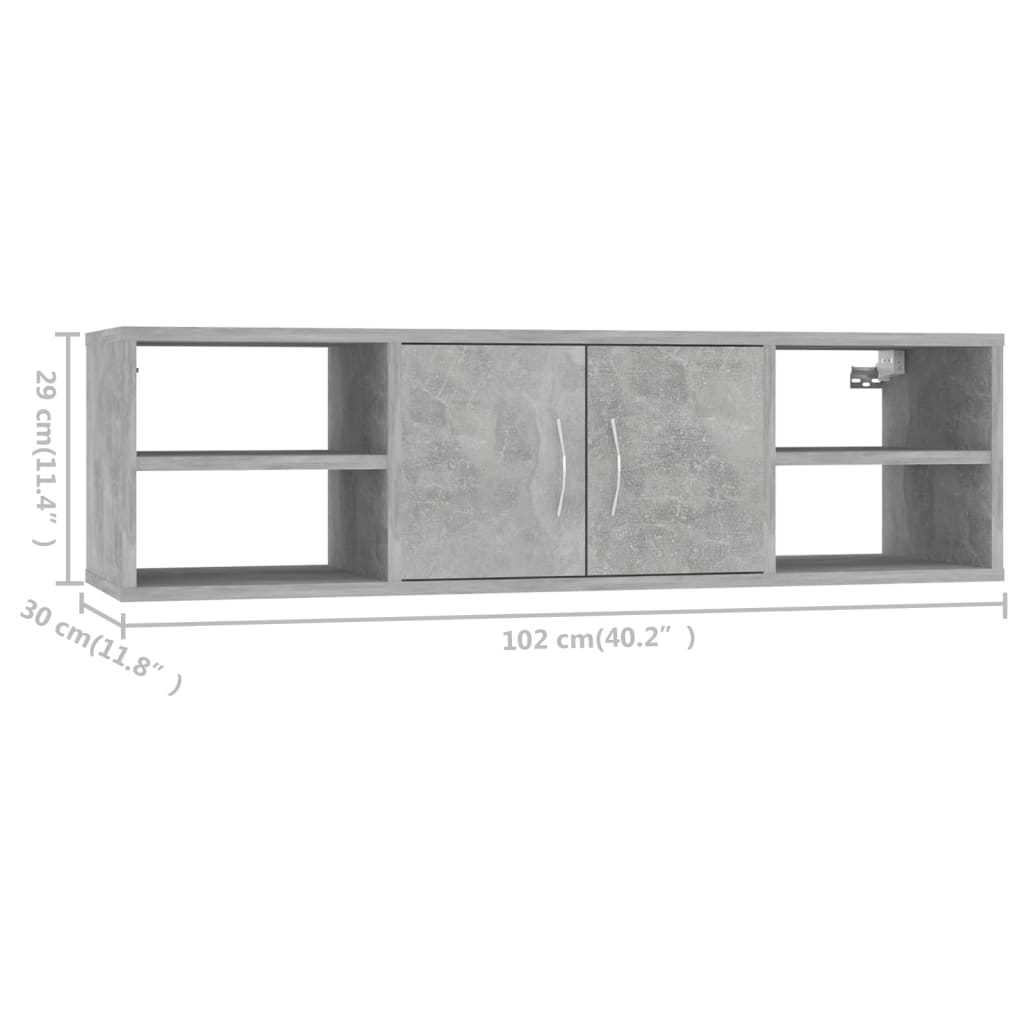 vidaXL Wandschap 102x30x29 cm bewerkt hout betongrijs