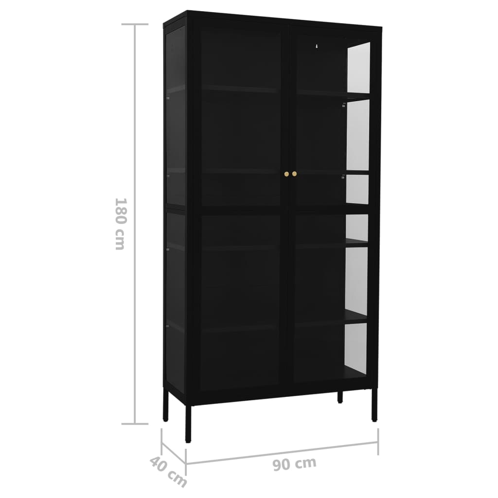 vidaXL Vitrinekast 90x40x180 cm staal en gehard glas zwart