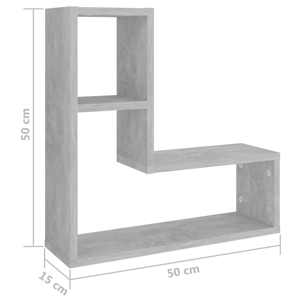 vidaXL Wandschappen 2 st 50x15x50 cm bewerkt hout betongrijs