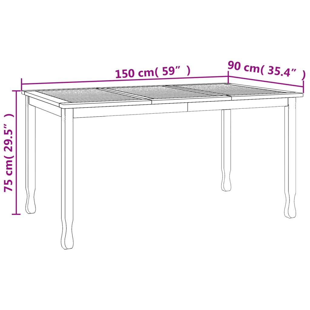 vidaXL Tuintafel 150x90x75 cm massief teakhout