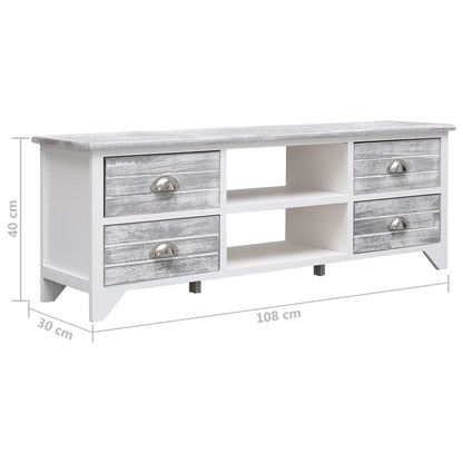 vidaXL Tv-meubel 108x30x40 cm massief paulowniahout wit en grijs