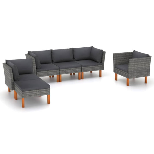 vidaXL 6-delige Loungeset poly rattan en eucalyptushout grijs