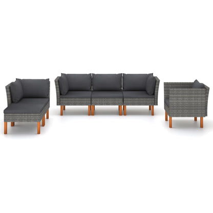 vidaXL 6-delige Loungeset poly rattan en eucalyptushout grijs