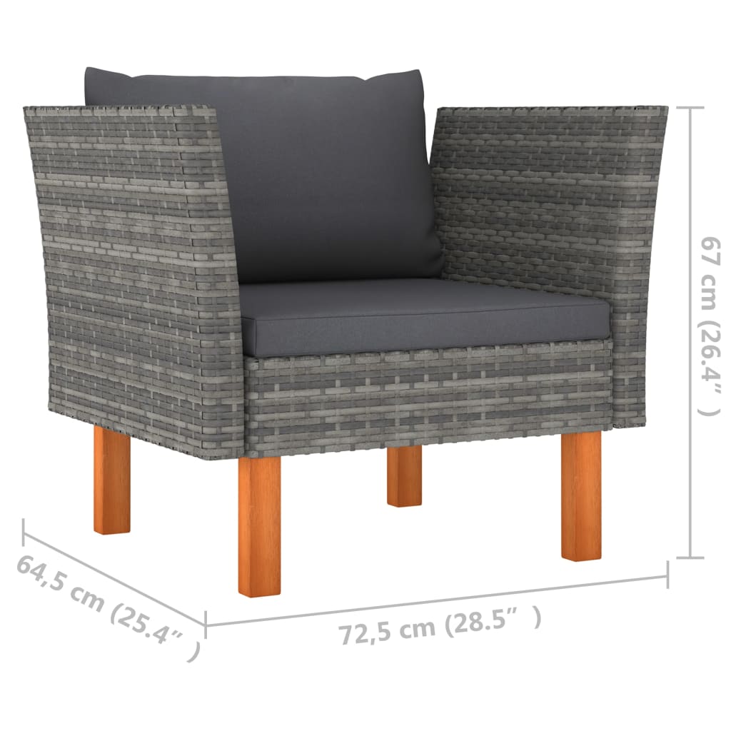 vidaXL 6-delige Loungeset poly rattan en eucalyptushout grijs