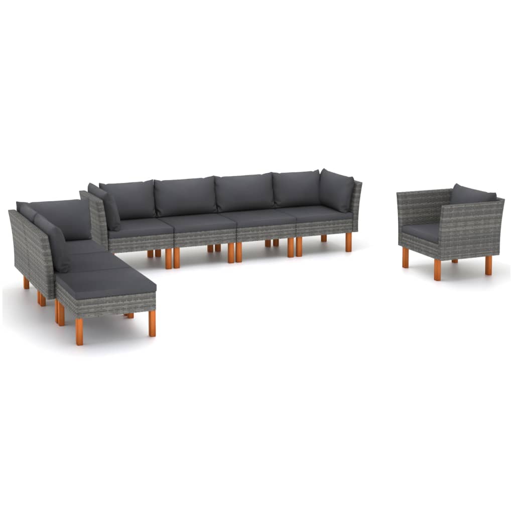 vidaXL 8-delige Loungeset poly rattan en eucalyptushout grijs