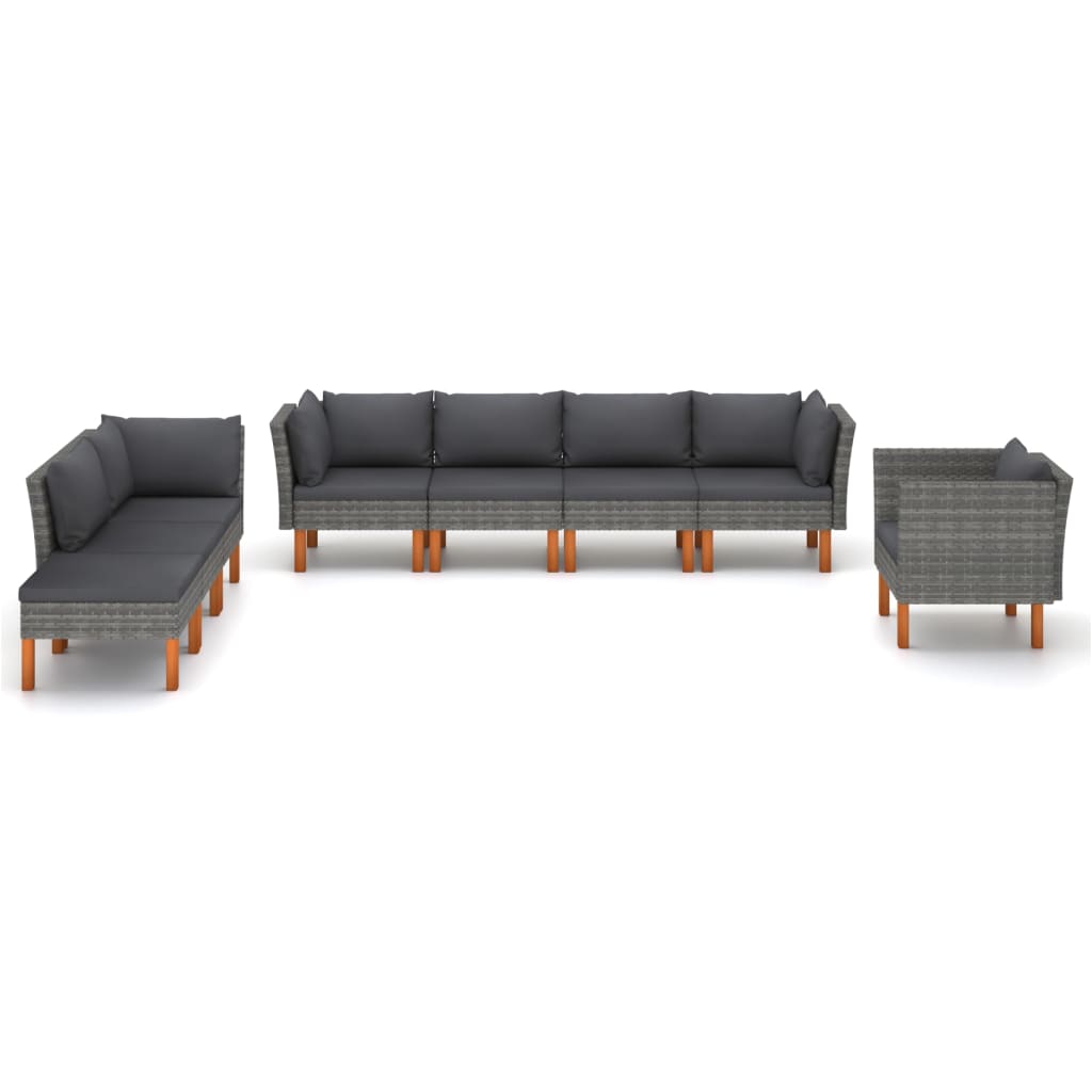 vidaXL 8-delige Loungeset poly rattan en eucalyptushout grijs