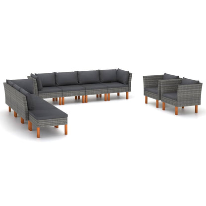 vidaXL 10-delige Loungeset poly rattan en eucalyptushout grijs