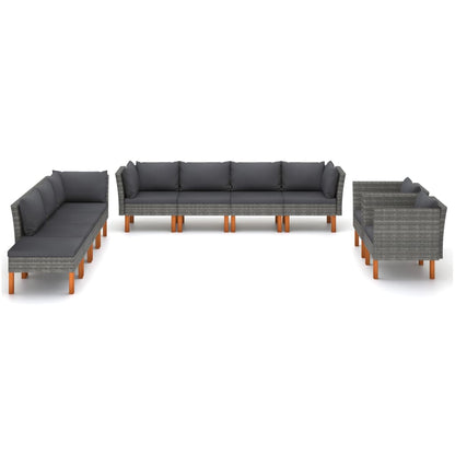 vidaXL 10-delige Loungeset poly rattan en eucalyptushout grijs