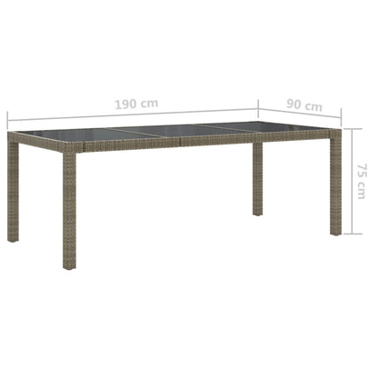 vidaXL Tuintafel 190x90x75 cm gehard glas en poly rattan grijs