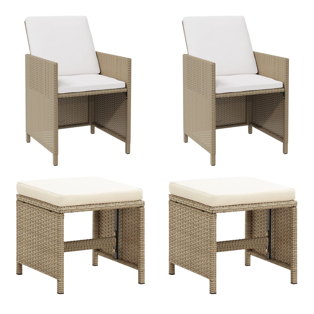 vidaXL Tuinstoelen 2 st met voetenbanken poly rattan beige