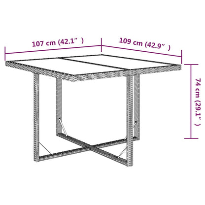 vidaXL Tuintafel 109x107x74 cm poly rattan en glas bruin