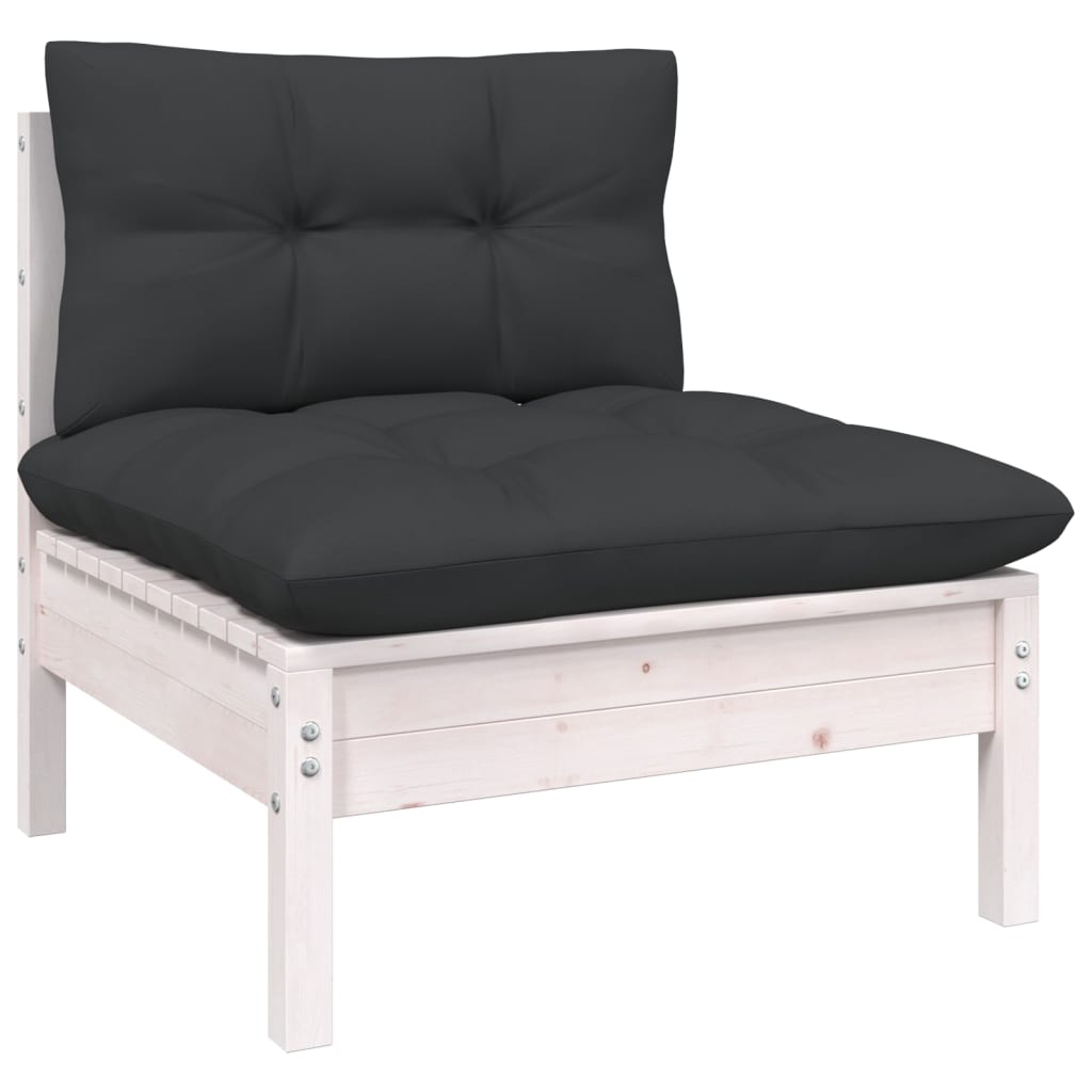 vidaXL 3-delige Loungeset met kussens massief grenenhout wit