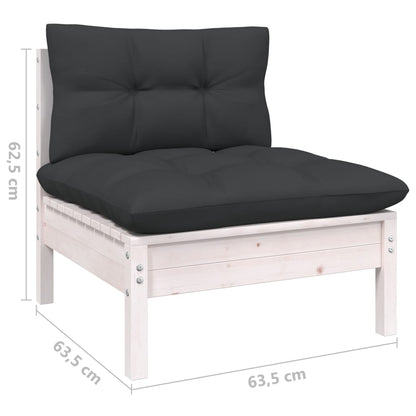 vidaXL 3-delige Loungeset met kussens massief grenenhout wit