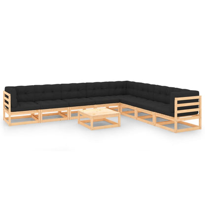 vidaXL 9-delige Loungeset met antracietkleurige kussens grenenhout