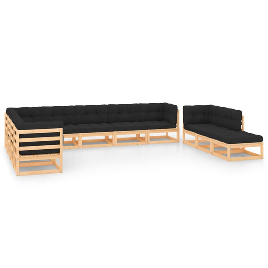 vidaXL 11-delige Loungeset met antracietkleurige kussens grenenhout