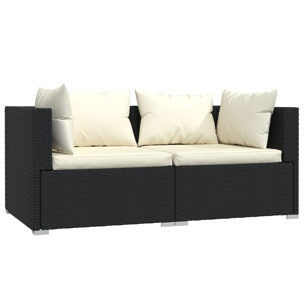 vidaXL 3-delige Loungeset met kussens poly rattan zwart