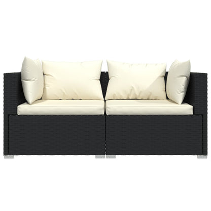 vidaXL 3-delige Loungeset met kussens poly rattan zwart