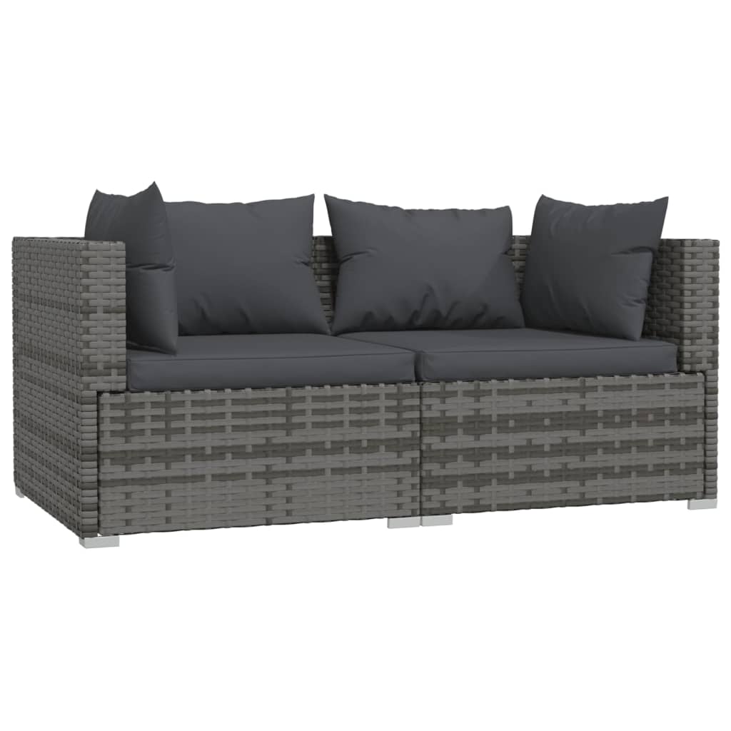 vidaXL 3-delige Loungeset met kussens poly rattan grijs