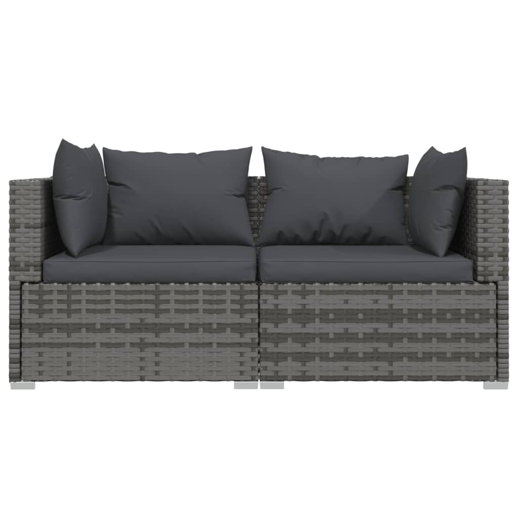 vidaXL 3-delige Loungeset met kussens poly rattan grijs