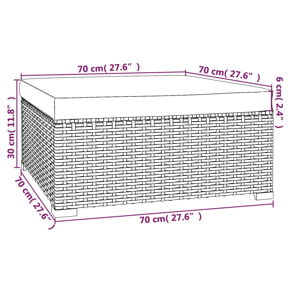 vidaXL Voetensteun met kussen 70x70x30 cm poly rattan zwart