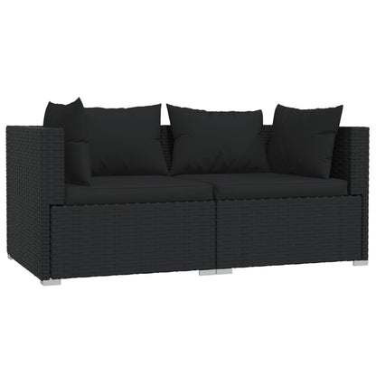 vidaXL 3-delige Loungeset met kussens poly rattan zwart