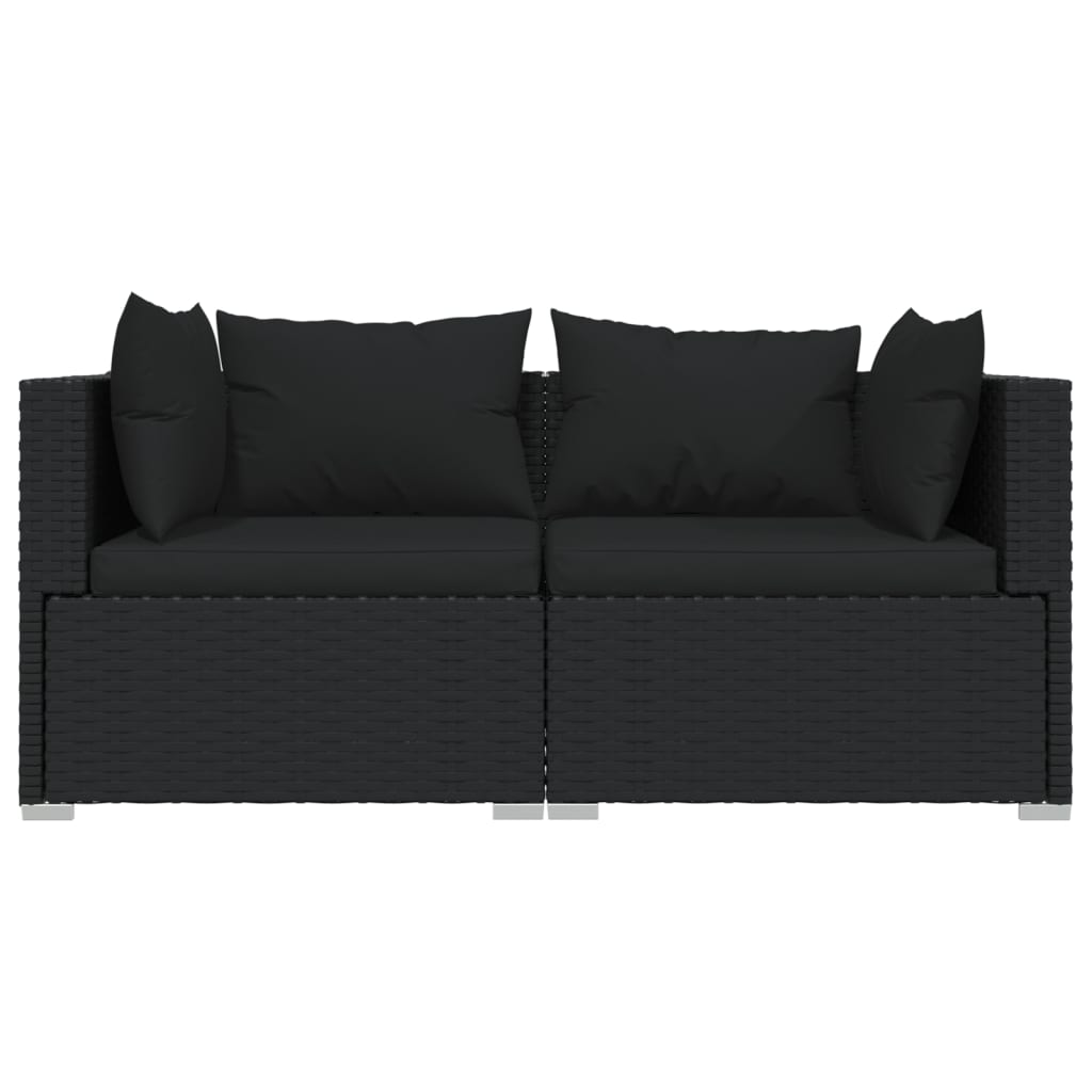 vidaXL 3-delige Loungeset met kussens poly rattan zwart