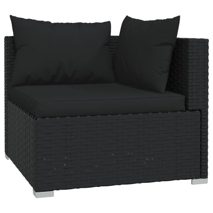 vidaXL 3-delige Loungeset met kussens poly rattan zwart