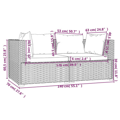 vidaXL 3-delige Loungeset met kussens poly rattan zwart